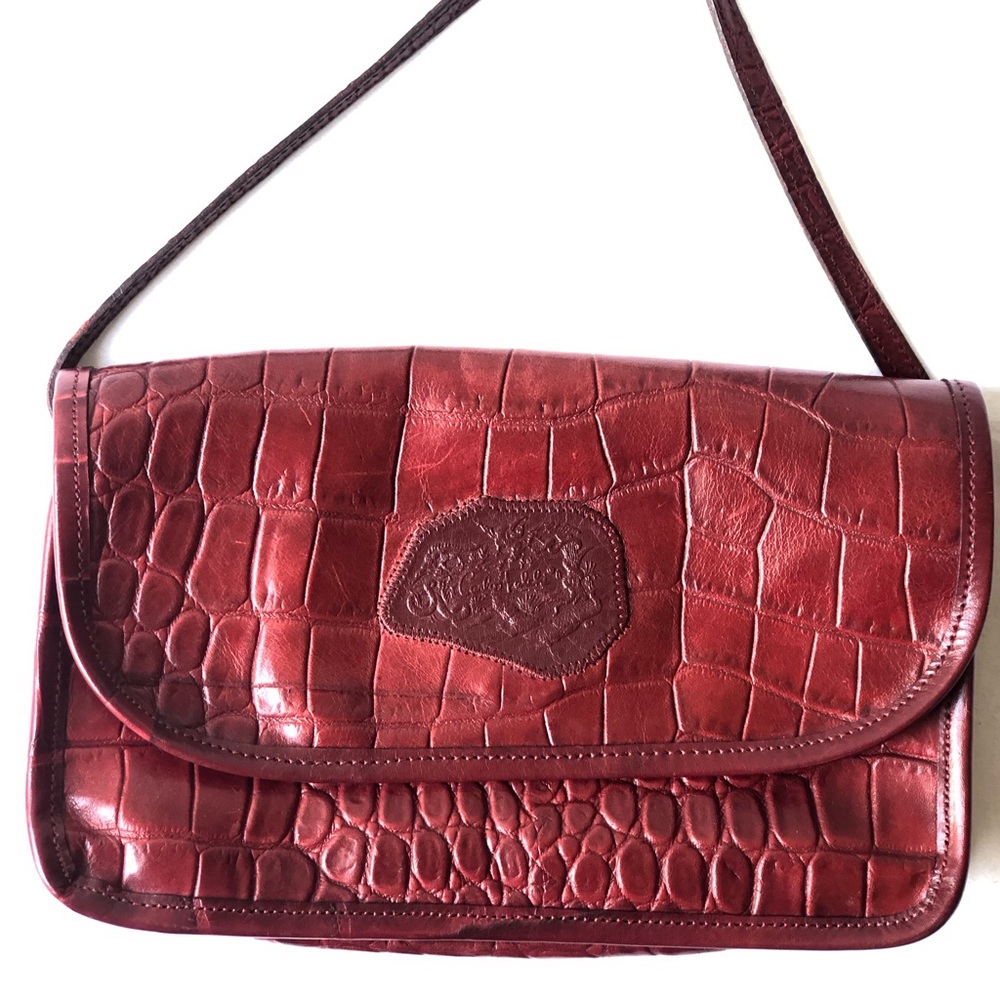 VINTAGE CARLOS FALCHI CROC 🐊 EMBOSSED LEATHER SHOULDER BAG